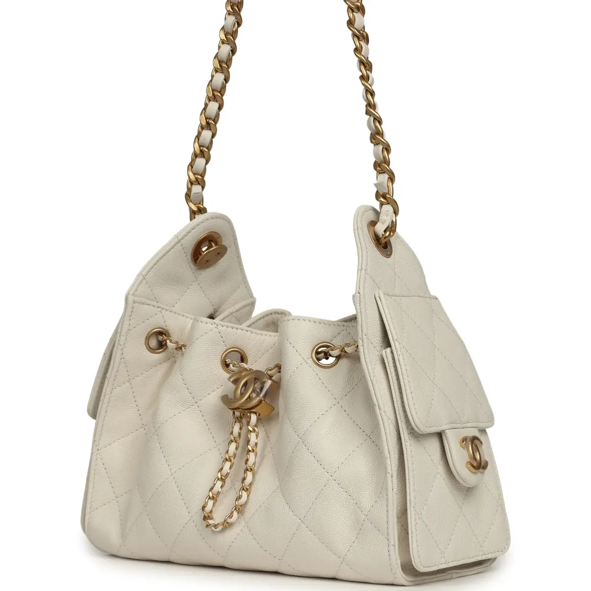 Chanel Chanel Mini 25 Hobo Bag White Caviar Antique Gold Hardware | Thumbnail 5