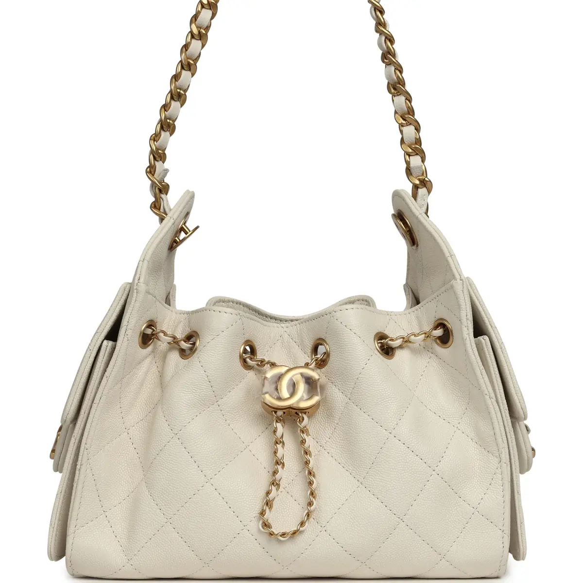 Chanel Chanel Mini 25 Hobo Bag White Caviar Antique Gold Hardware | Image 1 Chanel Chanel Mini 25 Hobo Bag White Caviar Antique Gold Hardware | Image 1