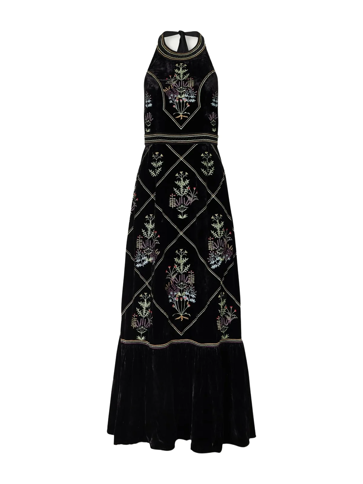 Emporio Sirenuse Chantal Agra Flower-embroidered Velvet Midi Dress