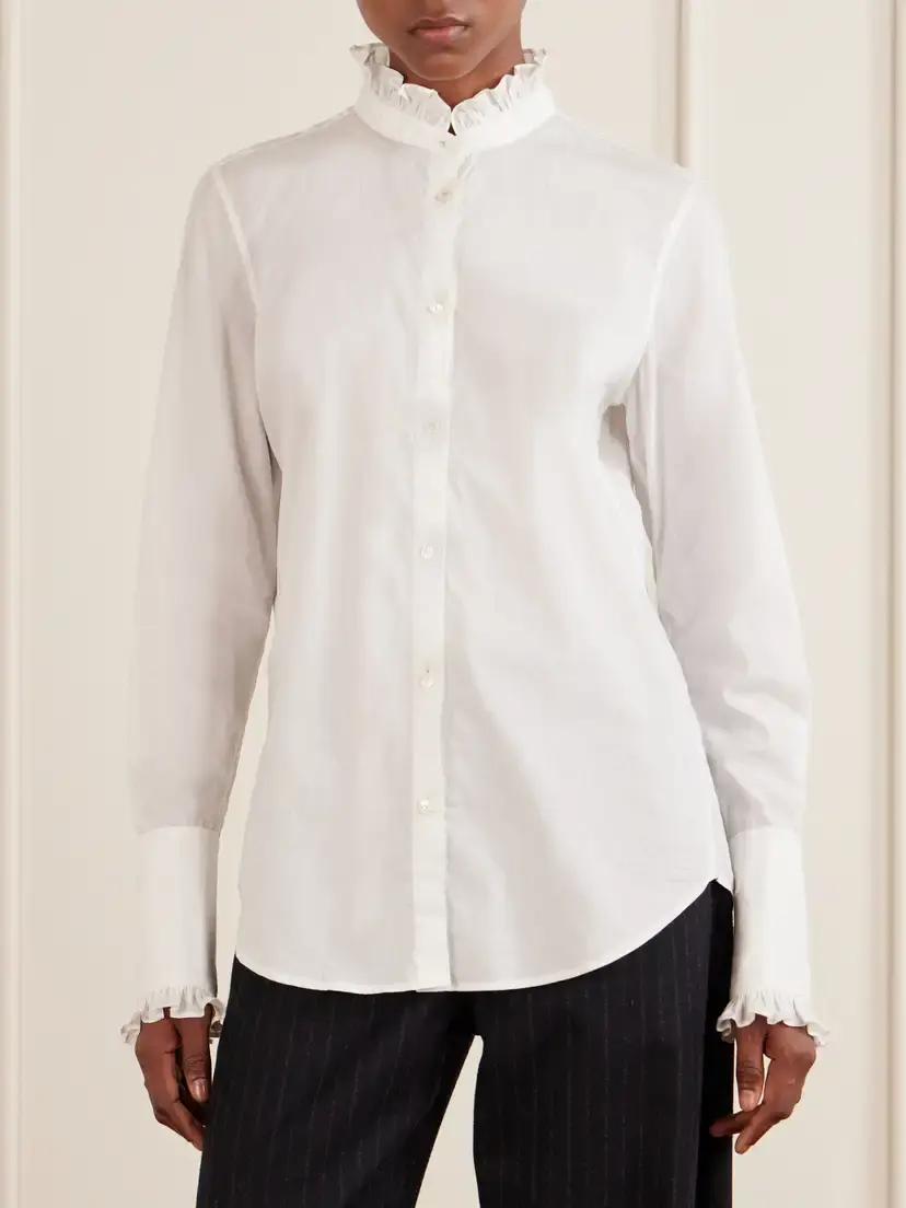 Nili Lotan Elio Ruffle-trimmed Cotton-poplin Shirt | Thumbnail 3 Nili Lotan Elio Ruffle-trimmed Cotton-poplin Shirt | Thumbnail 3
