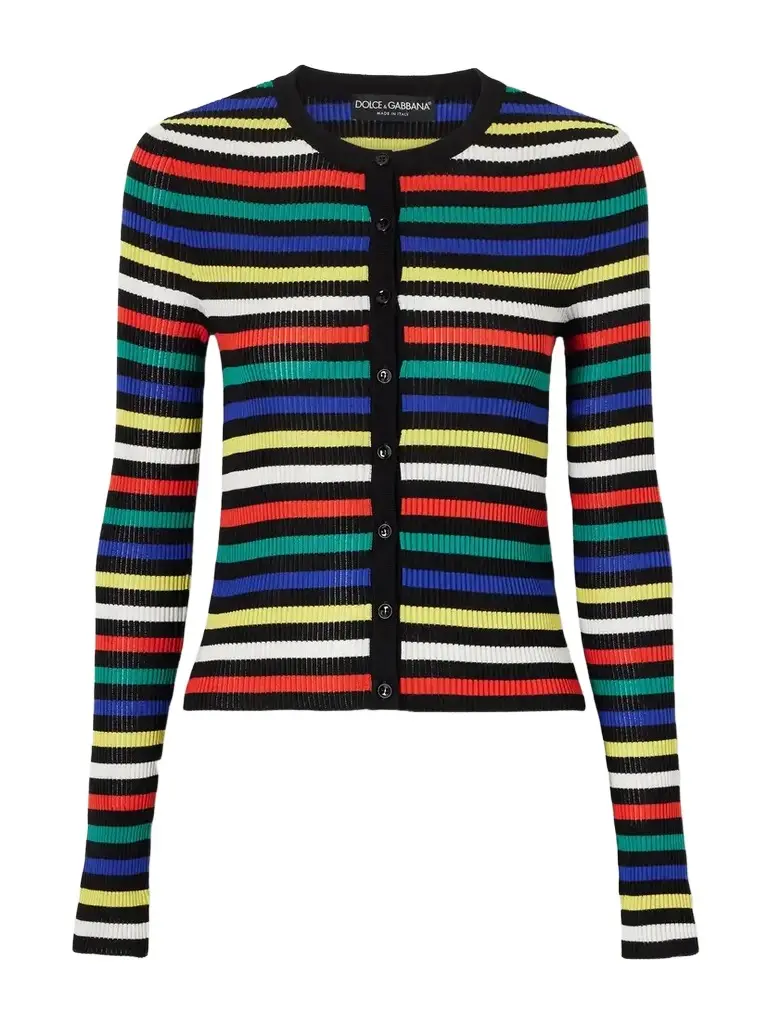 Dolce & Gabbana Ribbed Striped Silk Cardigan | Image 1 Dolce & Gabbana Ribbed Striped Silk Cardigan | Image 1