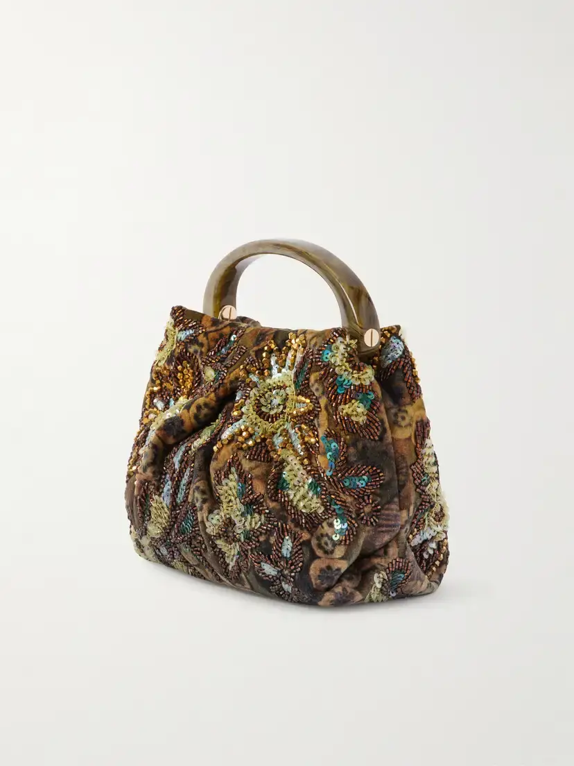 Dries Van Noten Bead-embellished Printed Leather-trimmed Velvet Shoulder Bag | Thumbnail 4 Dries Van Noten Bead-embellished Printed Leather-trimmed Velvet Shoulder Bag | Thumbnail 4