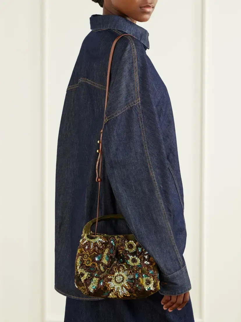 Dries Van Noten Bead-embellished Printed Leather-trimmed Velvet Shoulder Bag | Thumbnail 5 Dries Van Noten Bead-embellished Printed Leather-trimmed Velvet Shoulder Bag | Thumbnail 5