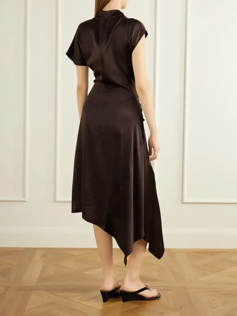 Staud Davina Gathered Silk-blend Satin Midi Dress | Thumbnail 3 Staud Davina Gathered Silk-blend Satin Midi Dress | Thumbnail 3