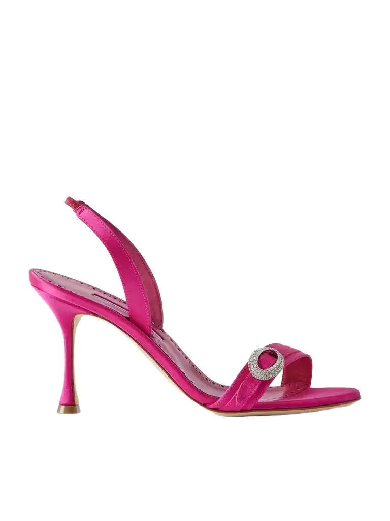 Manolo Blahnik Zutosan 90 Crystal-embellished Satin Slingback Sandals | Image 1 Manolo Blahnik Zutosan 90 Crystal-embellished Satin Slingback Sandals | Image 1