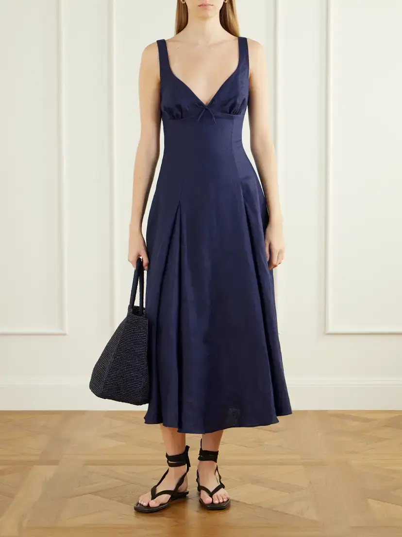 Faithfull Bow-detailed Linen Midi Dress | Thumbnail 2 Faithfull Bow-detailed Linen Midi Dress | Thumbnail 2