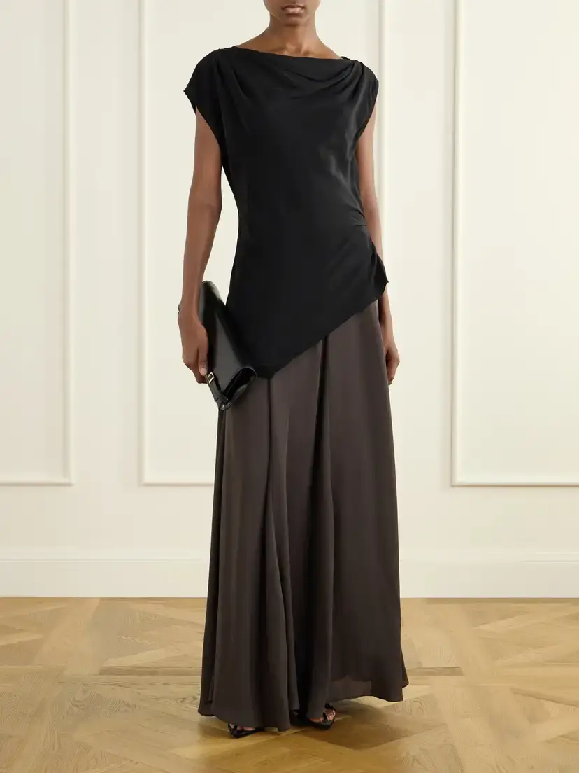 Veronica Beard Yvonne Asymmetric Gathered Crepe De Chine Blouse | Thumbnail 2 Veronica Beard Yvonne Asymmetric Gathered Crepe De Chine Blouse | Thumbnail 2