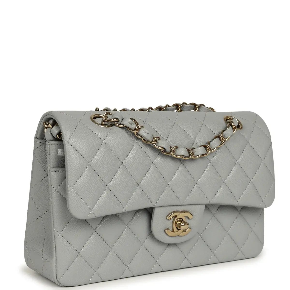 Chanel Chanel Small Classic Double Flap Bag Light Grey Caviar Light Gold Hardware | Thumbnail 2 Chanel Chanel Small Classic Double Flap Bag Light Grey Caviar Light Gold Hardware | Thumbnail 2