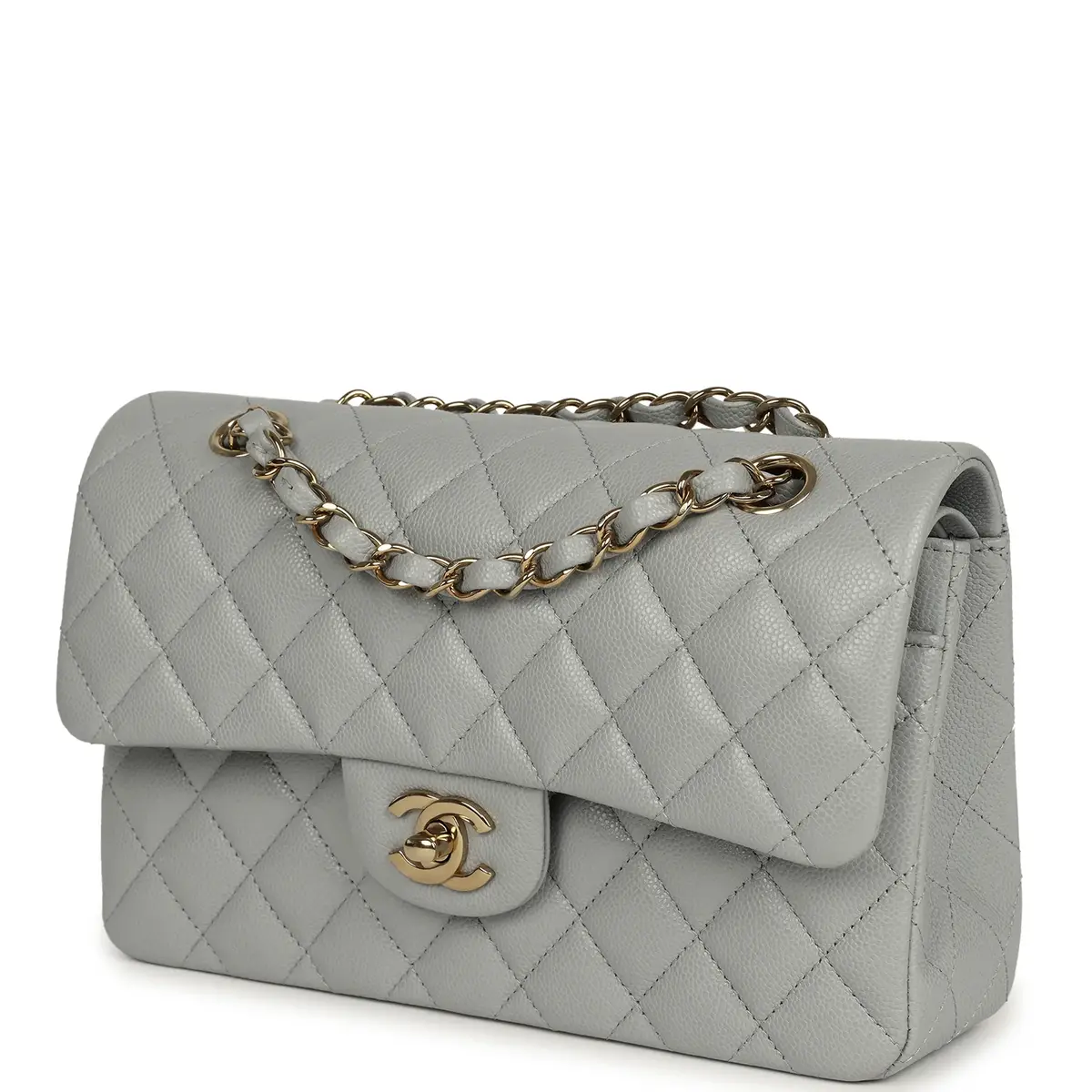Chanel Chanel Small Classic Double Flap Bag Light Grey Caviar Light Gold Hardware | Thumbnail 5 Chanel Chanel Small Classic Double Flap Bag Light Grey Caviar Light Gold Hardware | Thumbnail 5