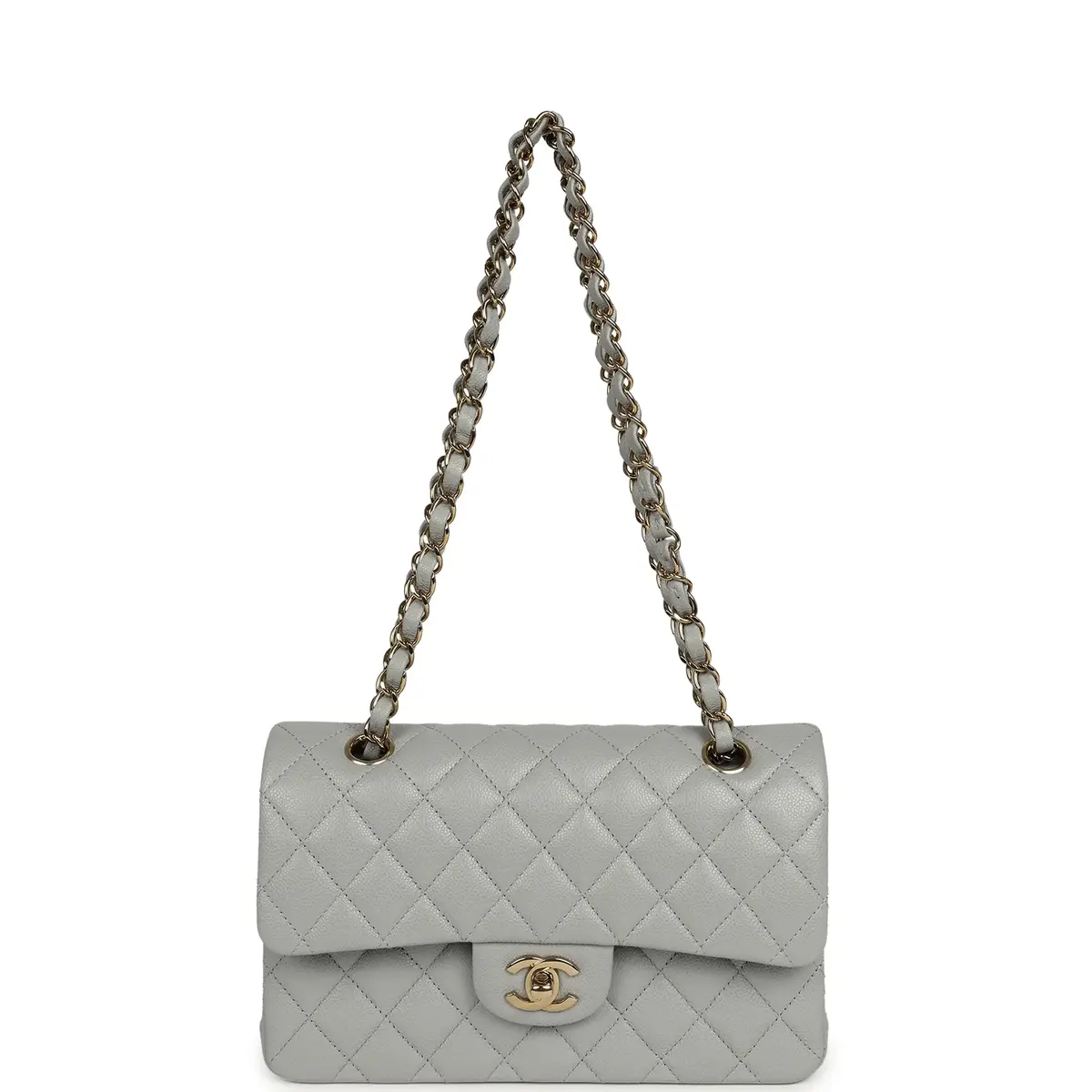 Chanel Chanel Small Classic Double Flap Bag Light Grey Caviar Light Gold Hardware | Thumbnail 7 Chanel Chanel Small Classic Double Flap Bag Light Grey Caviar Light Gold Hardware | Thumbnail 7