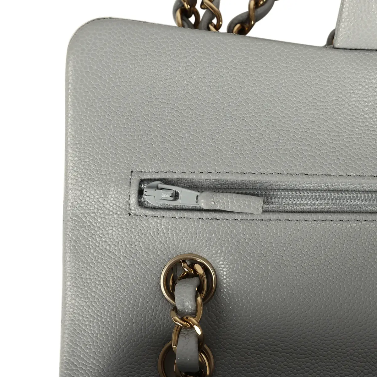 Chanel Chanel Small Classic Double Flap Bag Light Grey Caviar Light Gold Hardware | Thumbnail 8 Chanel Chanel Small Classic Double Flap Bag Light Grey Caviar Light Gold Hardware | Thumbnail 8