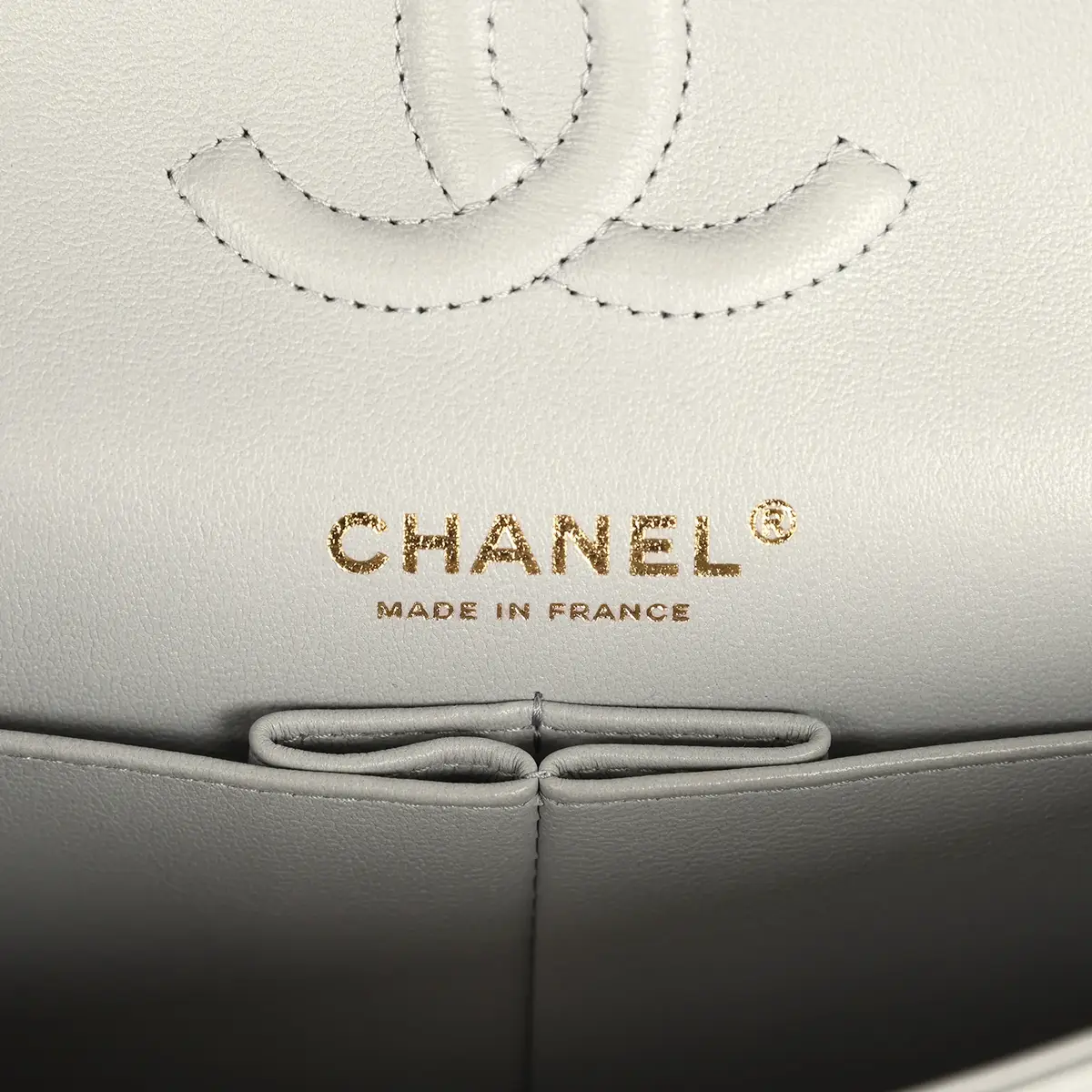 Chanel Chanel Small Classic Double Flap Bag Light Grey Caviar Light Gold Hardware | Thumbnail 9 Chanel Chanel Small Classic Double Flap Bag Light Grey Caviar Light Gold Hardware | Thumbnail 9