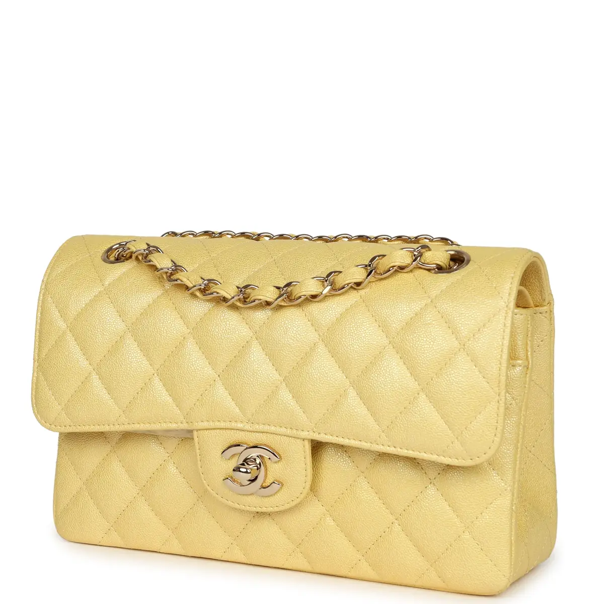 Chanel Chanel Small Classic Double Flap Bag Yellow Iridescent Caviar Light Gold Hardware | Thumbnail 5 Chanel Chanel Small Classic Double Flap Bag Yellow Iridescent Caviar Light Gold Hardware | Thumbnail 5