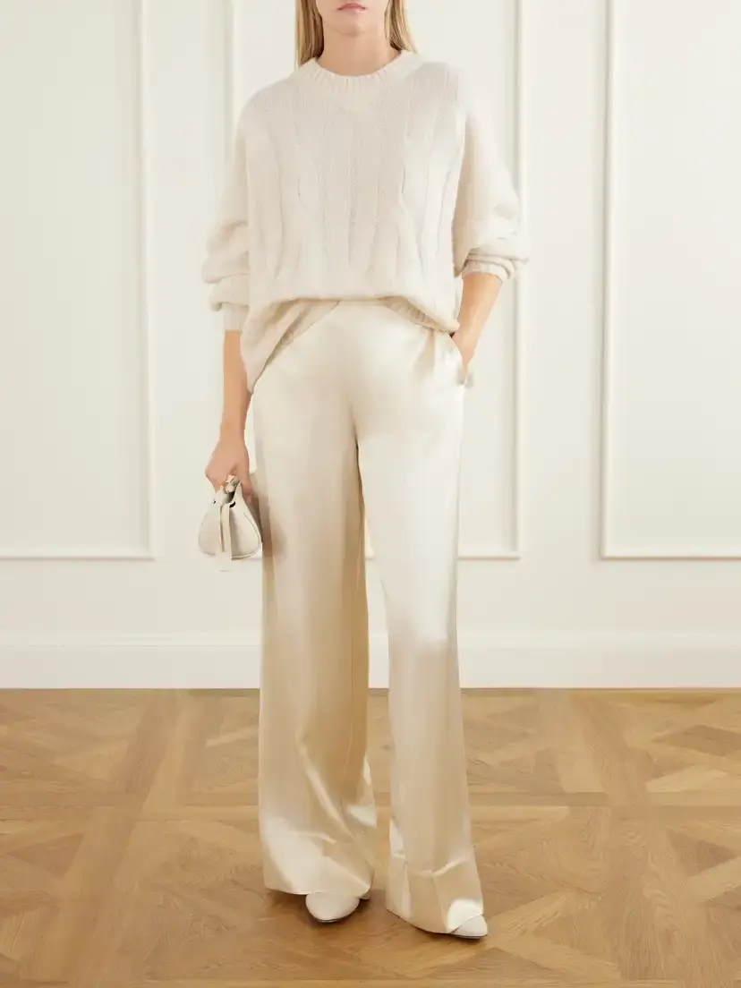 Allude Cable-knit Cashmere And Silk-blend Sweater - Neutrals | Thumbnail 2 Allude Cable-knit Cashmere And Silk-blend Sweater - Neutrals | Thumbnail 2