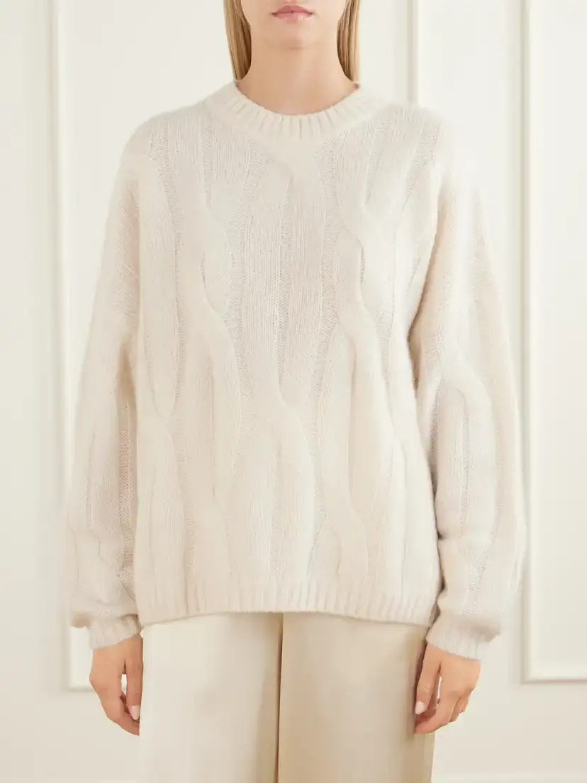 Allude Cable-knit Cashmere And Silk-blend Sweater - Neutrals | Thumbnail 3 Allude Cable-knit Cashmere And Silk-blend Sweater - Neutrals | Thumbnail 3