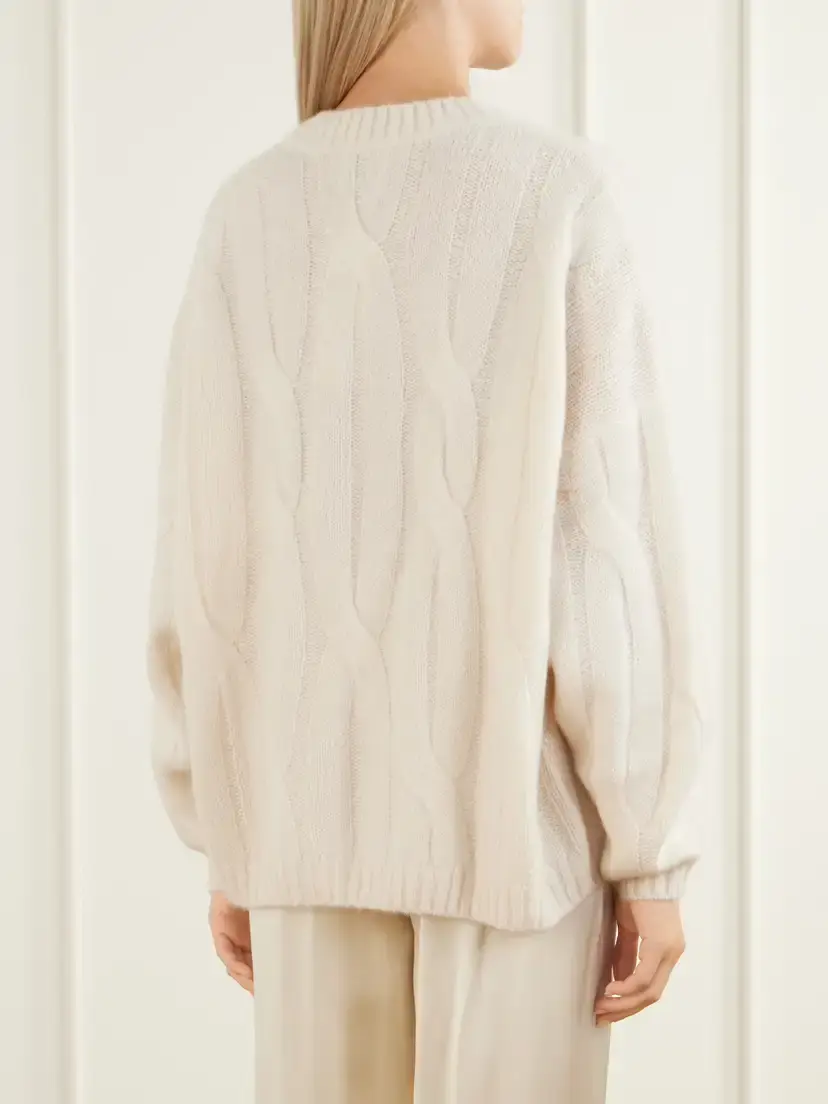 Allude Cable-knit Cashmere And Silk-blend Sweater - Neutrals | Thumbnail 4 Allude Cable-knit Cashmere And Silk-blend Sweater - Neutrals | Thumbnail 4