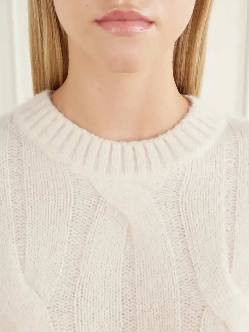 Allude Cable-knit Cashmere And Silk-blend Sweater - Neutrals | Thumbnail 5 Allude Cable-knit Cashmere And Silk-blend Sweater - Neutrals | Thumbnail 5