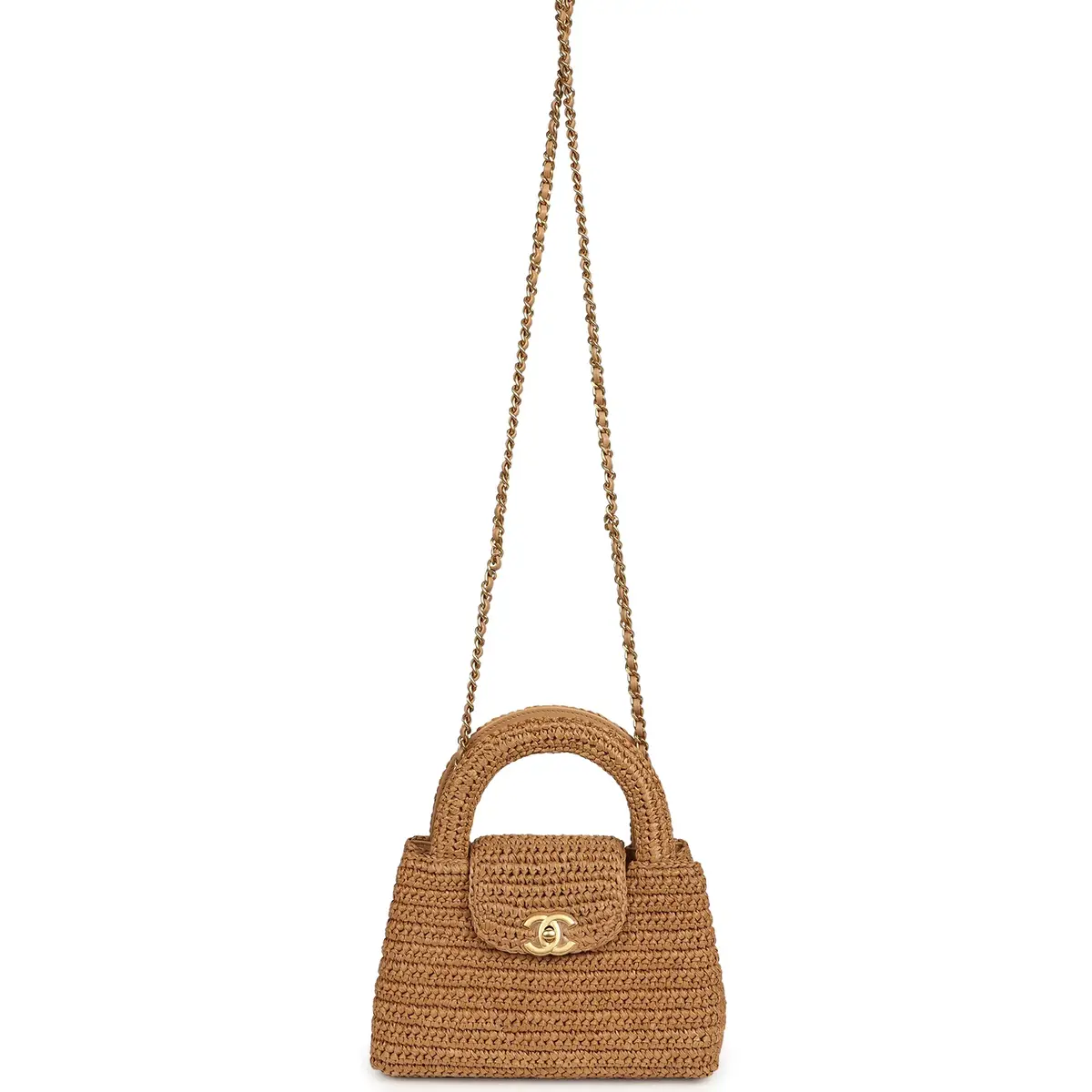 Chanel Chanel Small Kelly Shopper Dark Beige Raffia Brushed Gold Hardware | Thumbnail 7 Chanel Chanel Small Kelly Shopper Dark Beige Raffia Brushed Gold Hardware | Thumbnail 7