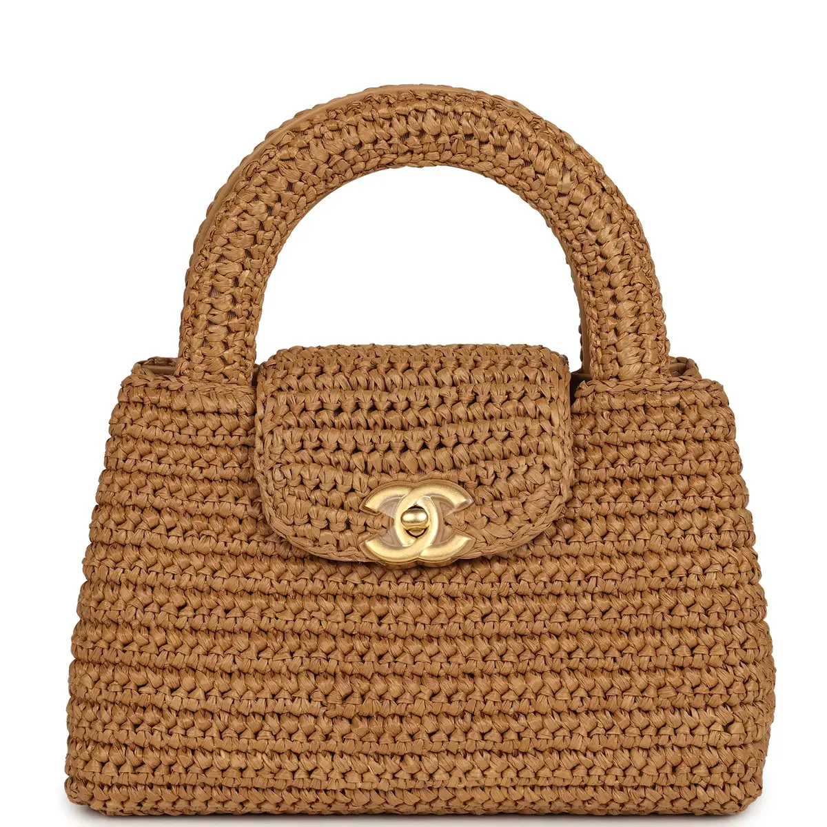 Chanel Chanel Small Kelly Shopper Dark Beige Raffia Brushed Gold Hardware | Image 1 Chanel Chanel Small Kelly Shopper Dark Beige Raffia Brushed Gold Hardware | Image 1