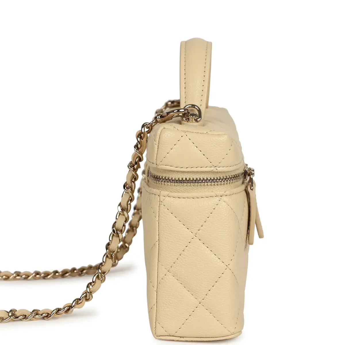 Chanel Chanel Top Handle Long Vanity Case with Chain Beige Shiny Caviar Light Gold Hardware | Thumbnail 3