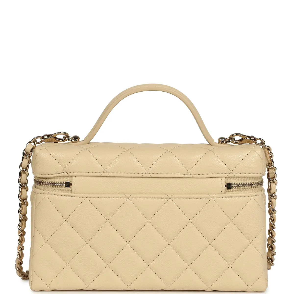 Chanel Chanel Top Handle Long Vanity Case with Chain Beige Shiny Caviar Light Gold Hardware | Thumbnail 4