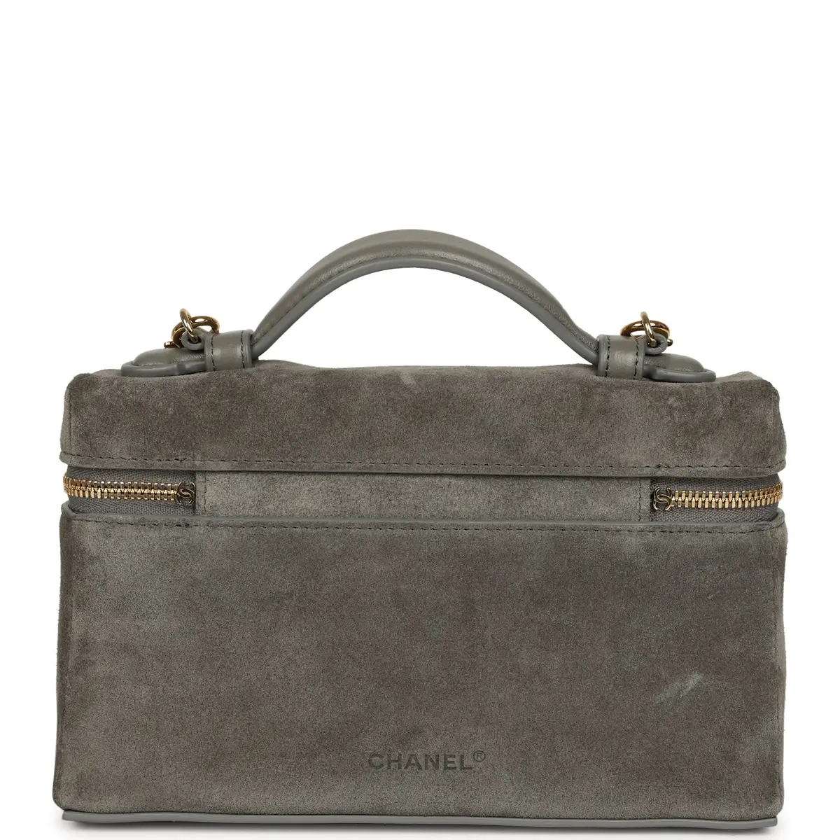 Chanel Chanel Top Handle Long Vanity Case with Chain Dark Grey Suede Gold Hardware | Thumbnail 4 Chanel Chanel Top Handle Long Vanity Case with Chain Dark Grey Suede Gold Hardware | Thumbnail 4