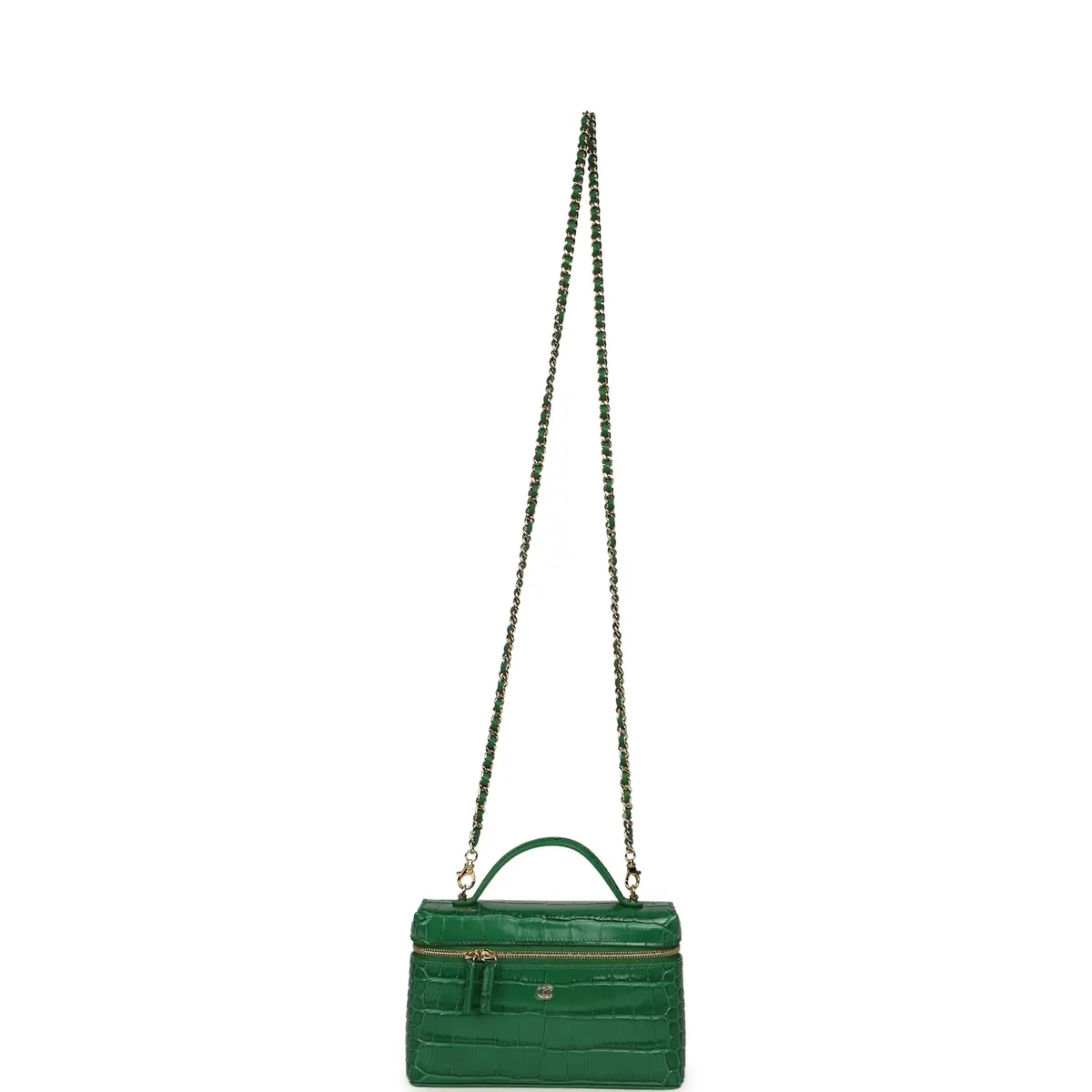 Chanel Chanel Top Handle Long Vanity Case with Chain Green Croc Embossed Calfskin Gold Hardware | Thumbnail 7 Chanel Chanel Top Handle Long Vanity Case with Chain Green Croc Embossed Calfskin Gold Hardware | Thumbnail 7