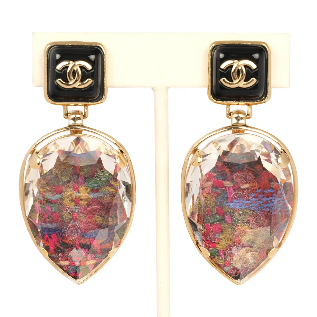 Chanel Chanel Tweed Drop Earrings Black Enamel Gold Tone Hardware | Image 1 Chanel Chanel Tweed Drop Earrings Black Enamel Gold Tone Hardware | Image 1