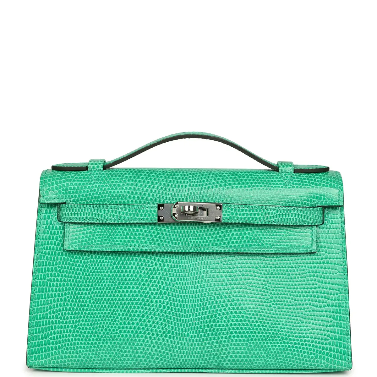 HERMÈS Hermes Kelly Pochette Menthe Varanus Niloticus Lizard Palladium Hardware | Image 1 HERMÈS Hermes Kelly Pochette Menthe Varanus Niloticus Lizard Palladium Hardware | Image 1