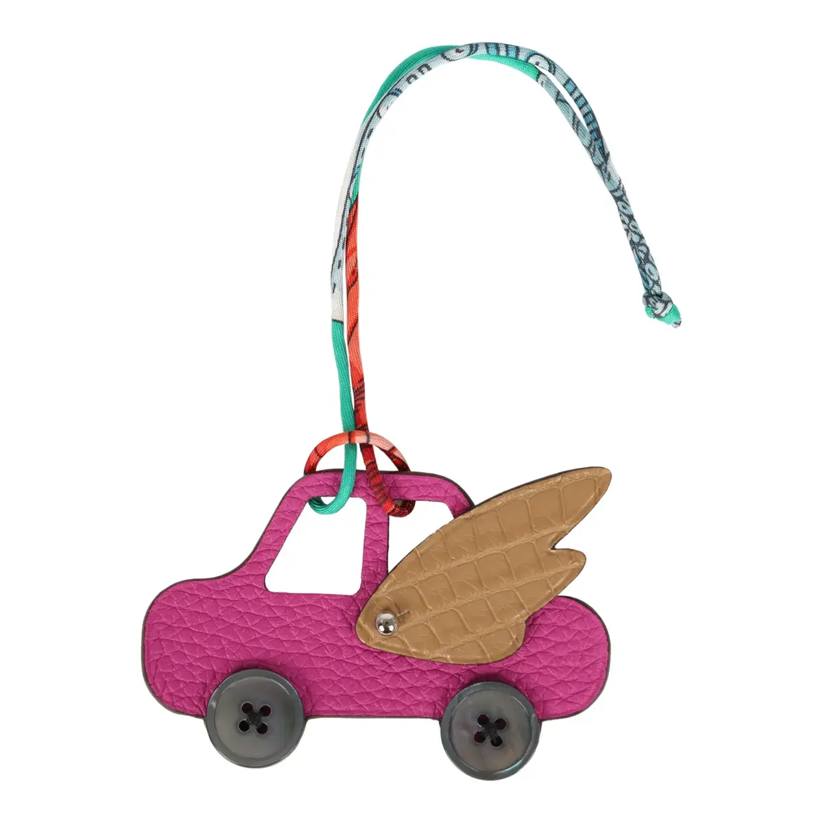 HERMÈS Hermes Petit H Winged Car Bag Charm Rose Pourpre Togo, Chai Alligator | Image 1 HERMÈS Hermes Petit H Winged Car Bag Charm Rose Pourpre Togo, Chai Alligator | Image 1