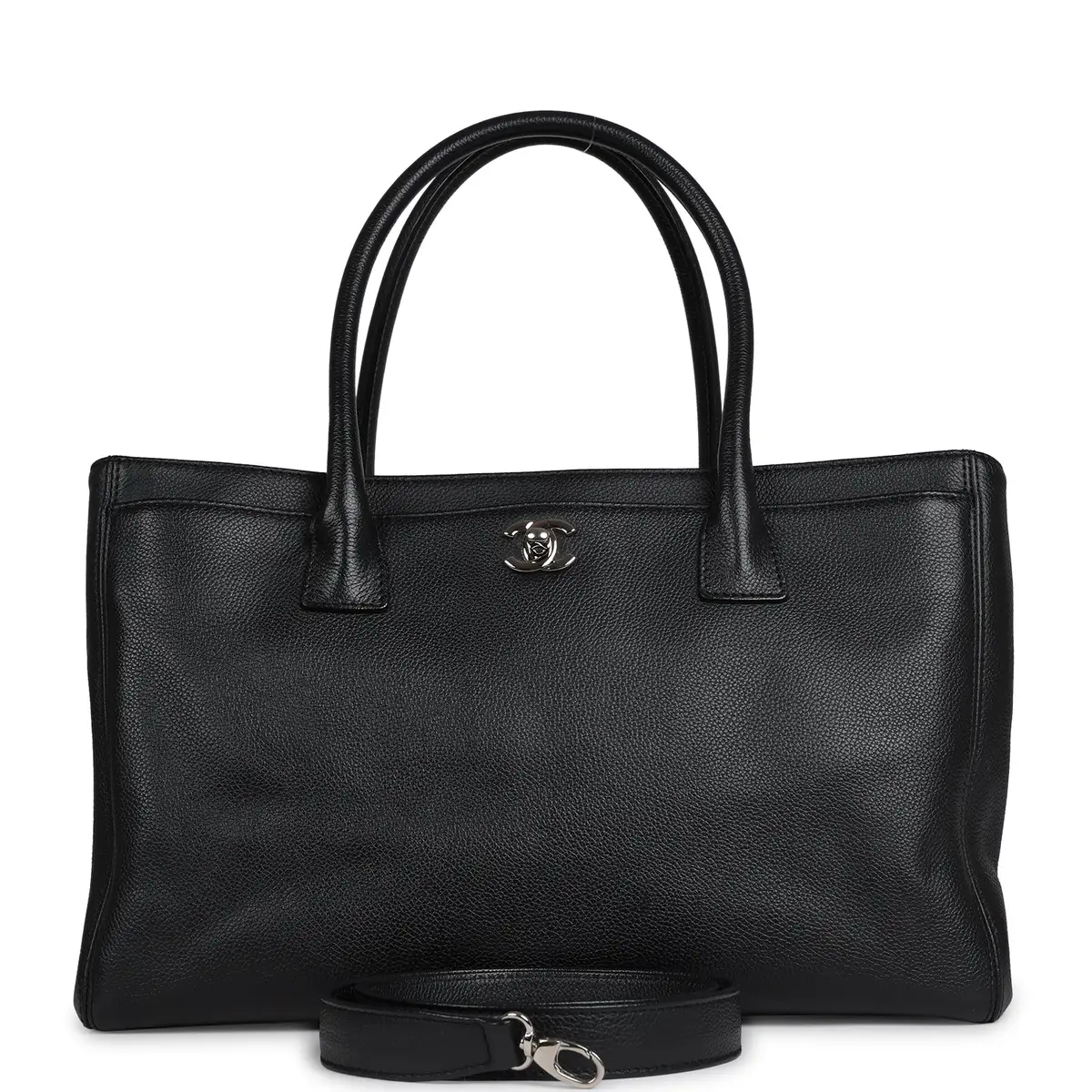 Chanel Pre-owned Chanel Large Executive Cerf Tote Bag Black Grained Calfskin Silver Hardware | Image 1 Chanel Pre-owned Chanel Large Executive Cerf Tote Bag Black Grained Calfskin Silver Hardware | Image 1