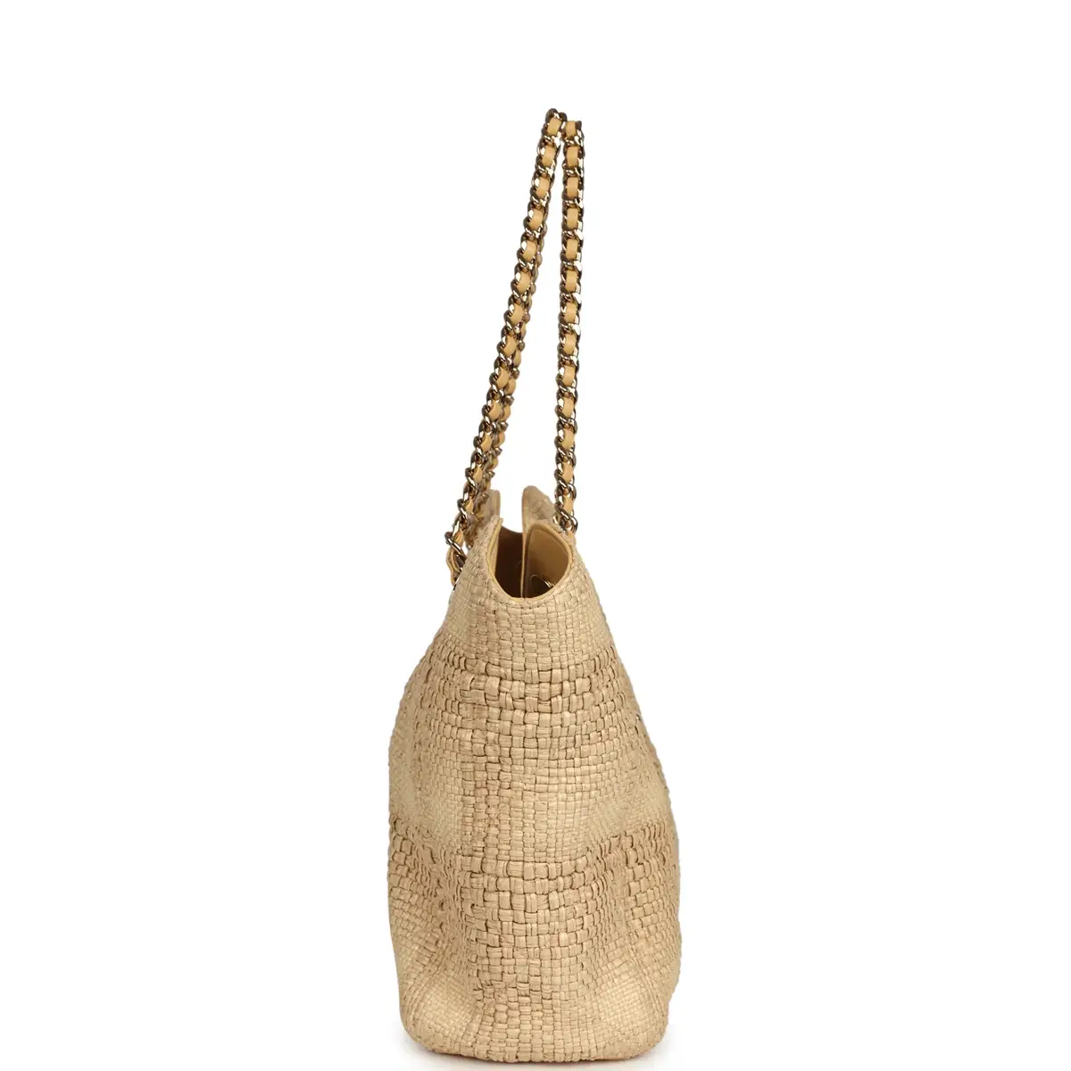 Chanel Pre-owned Chanel Small Shopping Bag Beige Braided Raffia Light Gold Hardware | Thumbnail 3