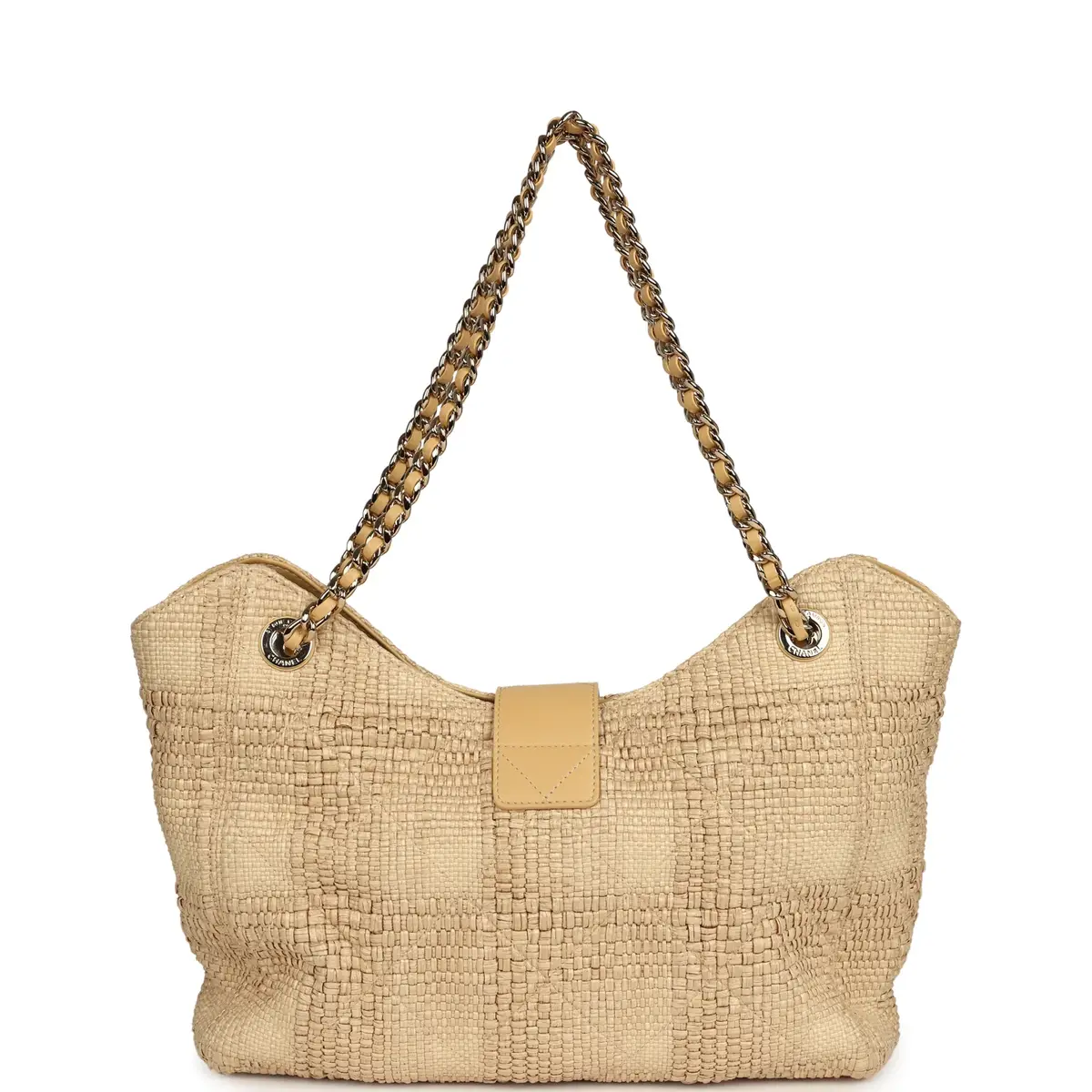 Chanel Pre-owned Chanel Small Shopping Bag Beige Braided Raffia Light Gold Hardware | Thumbnail 4