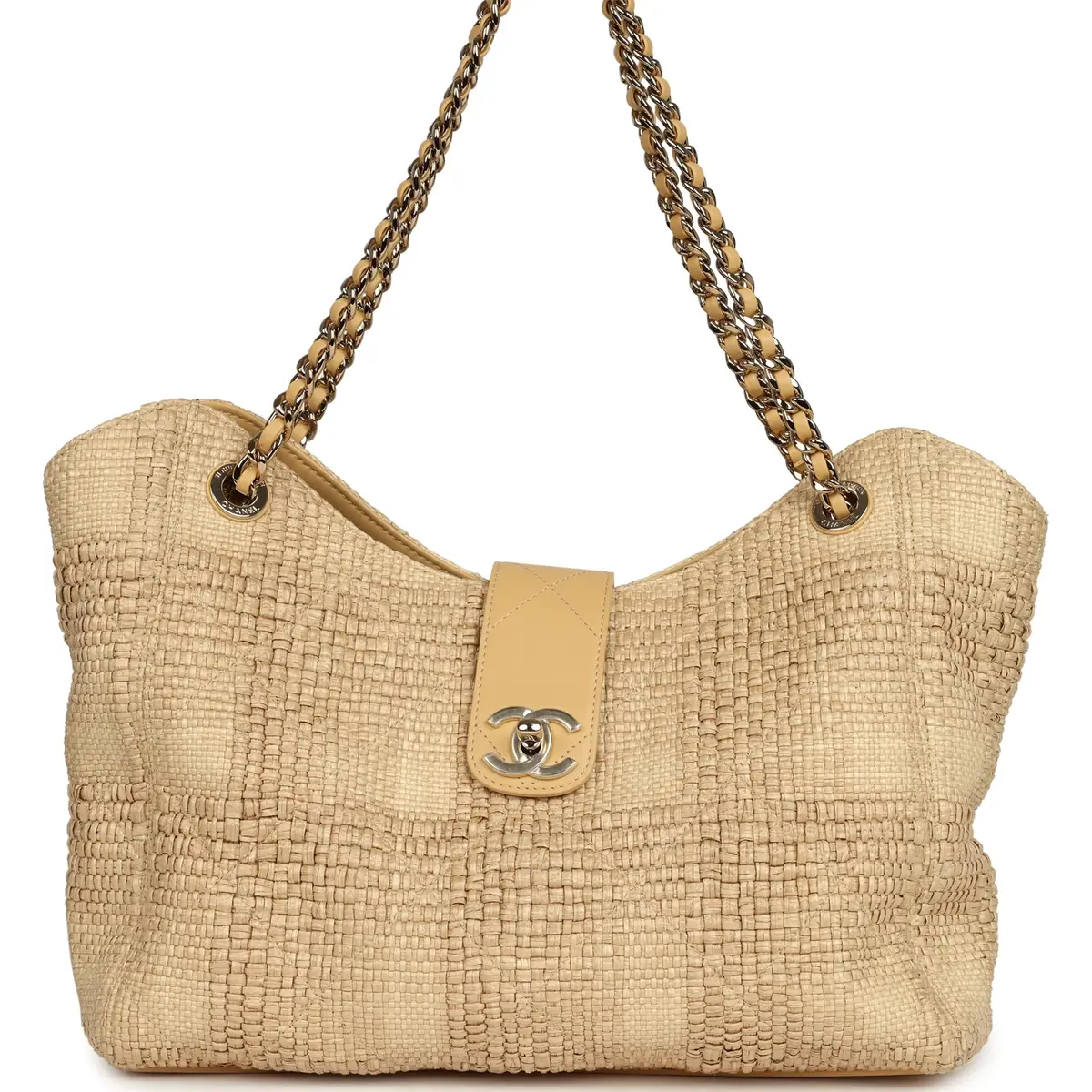 Chanel Pre-owned Chanel Small Shopping Bag Beige Braided Raffia Light Gold Hardware | Image 1 Chanel Pre-owned Chanel Small Shopping Bag Beige Braided Raffia Light Gold Hardware | Image 1
