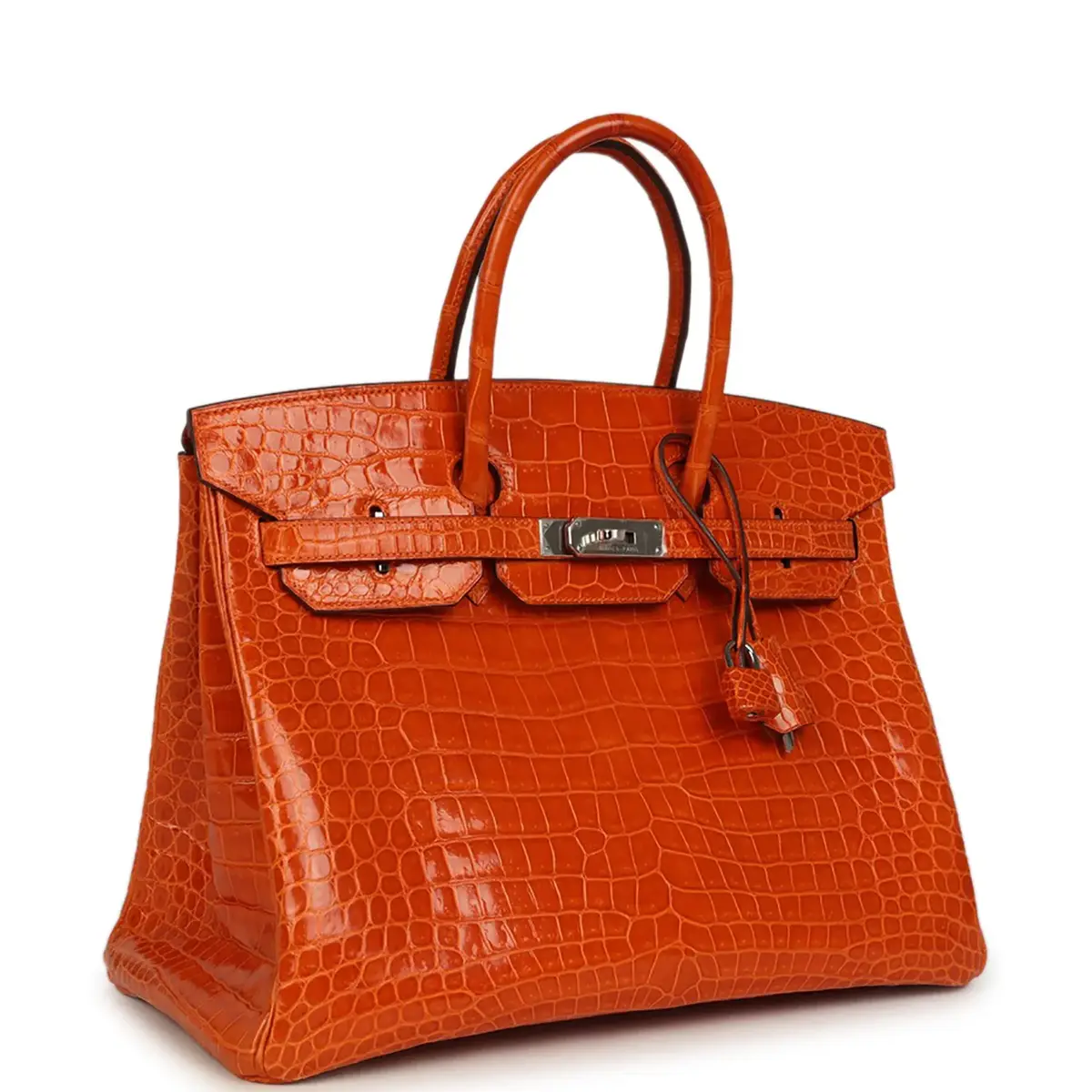 HERMÈS Pre-owned Hermes Birkin 35 Orange Shiny Porosus Crocodile Palladium Hardware | Thumbnail 2 HERMÈS Pre-owned Hermes Birkin 35 Orange Shiny Porosus Crocodile Palladium Hardware | Thumbnail 2