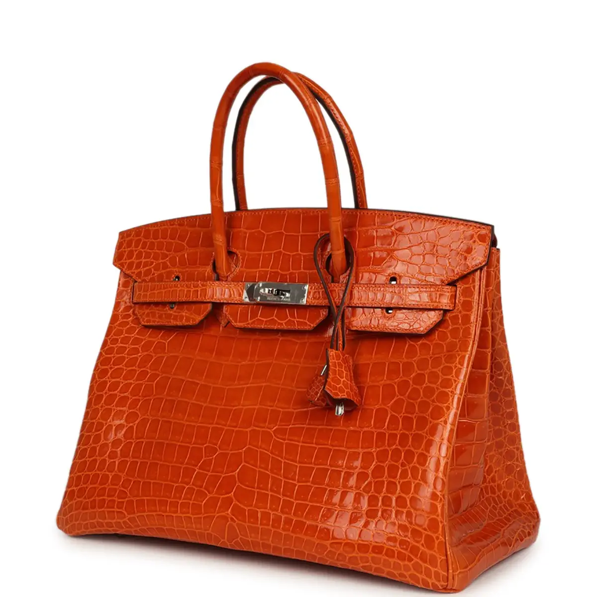 HERMÈS Pre-owned Hermes Birkin 35 Orange Shiny Porosus Crocodile Palladium Hardware | Thumbnail 5 HERMÈS Pre-owned Hermes Birkin 35 Orange Shiny Porosus Crocodile Palladium Hardware | Thumbnail 5