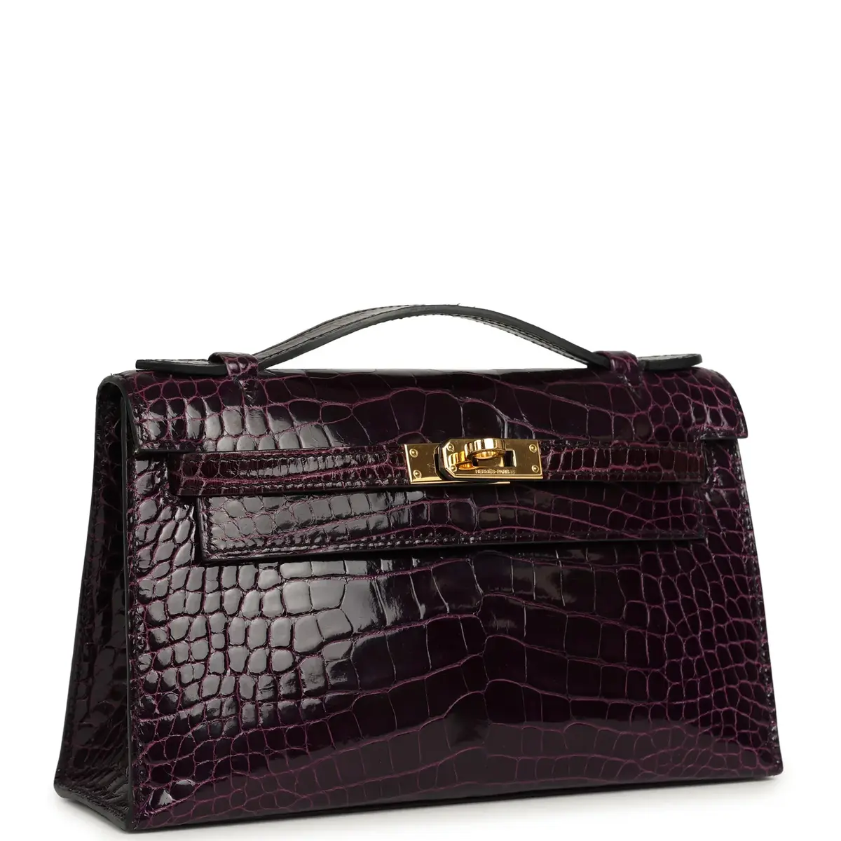 HERMÈS Pre-owned Hermes Kelly Pochette Aubergine Shiny Alligator Mississippiensis Gold Hardware | Thumbnail 2