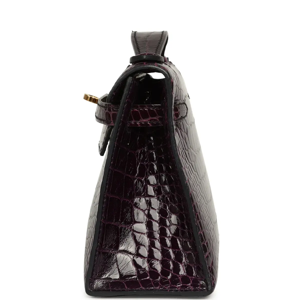 HERMÈS Pre-owned Hermes Kelly Pochette Aubergine Shiny Alligator Mississippiensis Gold Hardware | Thumbnail 3