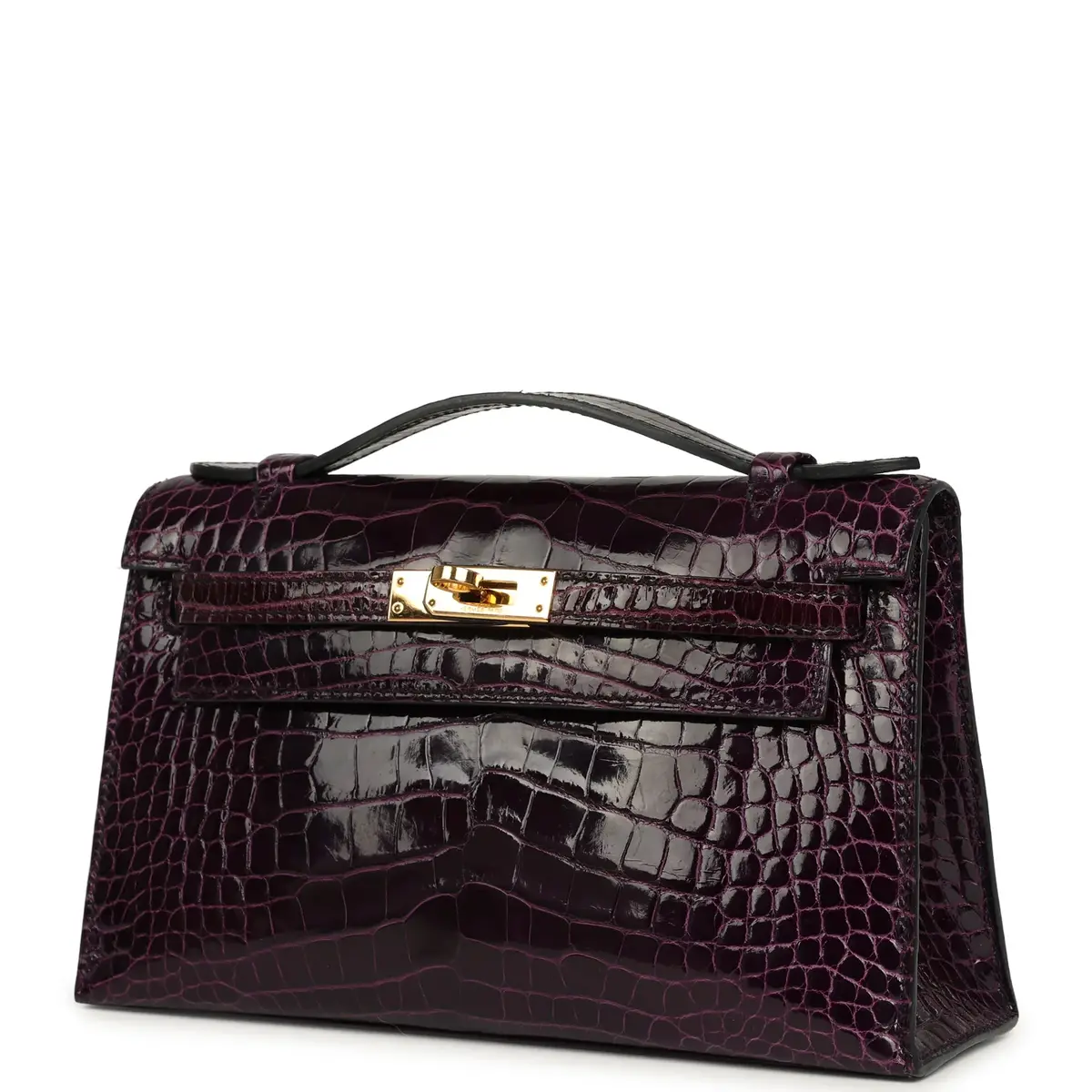 HERMÈS Pre-owned Hermes Kelly Pochette Aubergine Shiny Alligator Mississippiensis Gold Hardware | Thumbnail 5