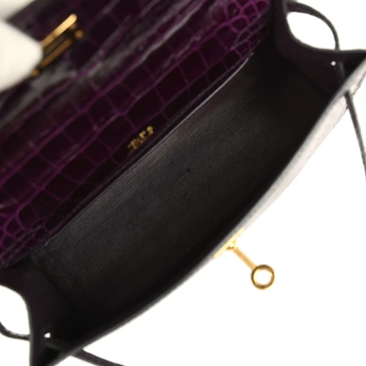 HERMÈS Pre-owned Hermes Kelly Pochette Aubergine Shiny Alligator Mississippiensis Gold Hardware | Thumbnail 8