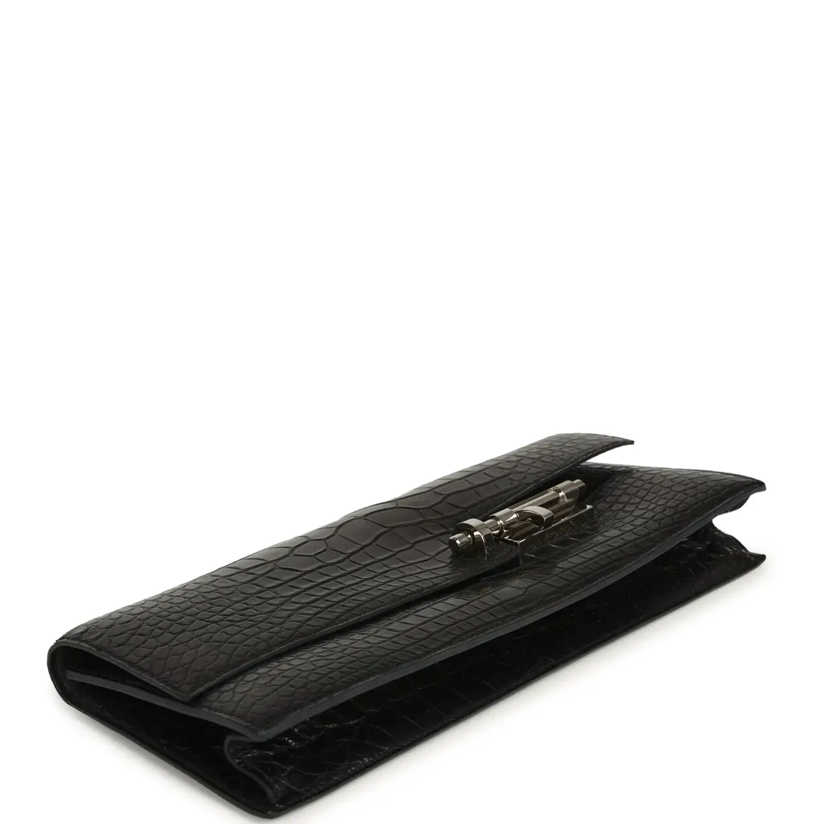 HERMÈS Pre-owned Hermes Verrou Clutch Black Matte Alligator Mississippiensis Palladium Hardware | Thumbnail 3 HERMÈS Pre-owned Hermes Verrou Clutch Black Matte Alligator Mississippiensis Palladium Hardware | Thumbnail 3