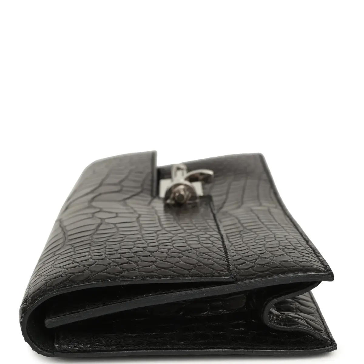 HERMÈS Pre-owned Hermes Verrou Clutch Black Matte Alligator Mississippiensis Palladium Hardware | Thumbnail 5 HERMÈS Pre-owned Hermes Verrou Clutch Black Matte Alligator Mississippiensis Palladium Hardware | Thumbnail 5