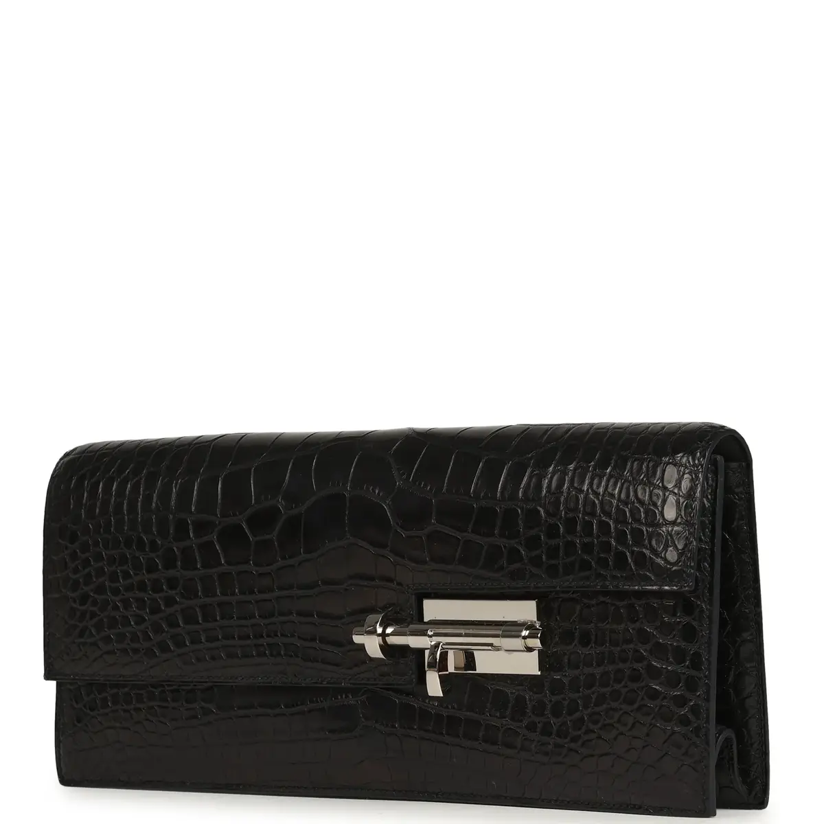 HERMÈS Pre-owned Hermes Verrou Clutch Black Matte Alligator Mississippiensis Palladium Hardware | Thumbnail 6 HERMÈS Pre-owned Hermes Verrou Clutch Black Matte Alligator Mississippiensis Palladium Hardware | Thumbnail 6