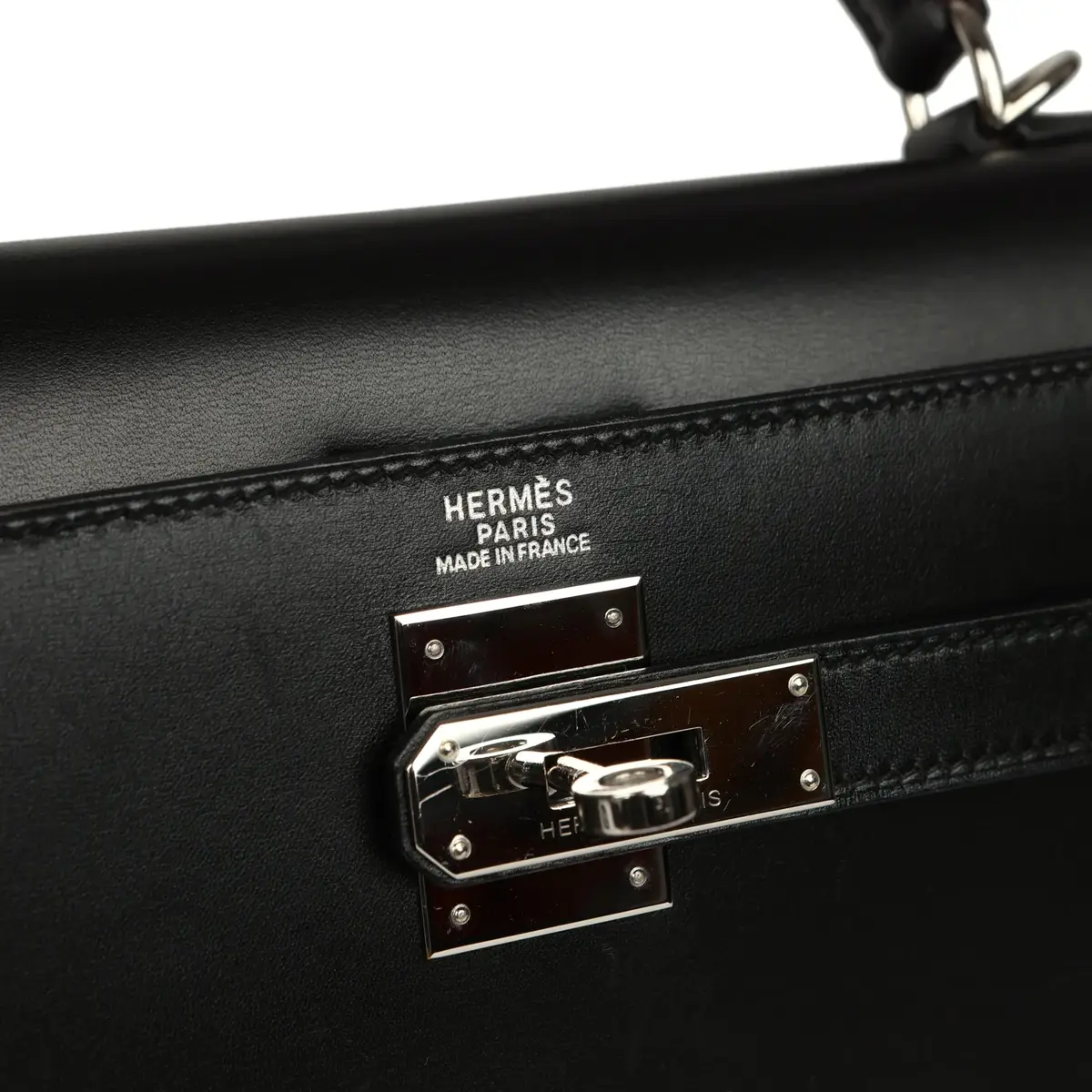 HERMÈS Vintage Hermes Kelly Sellier 32 Black Box Palladium Hardware | Thumbnail 7