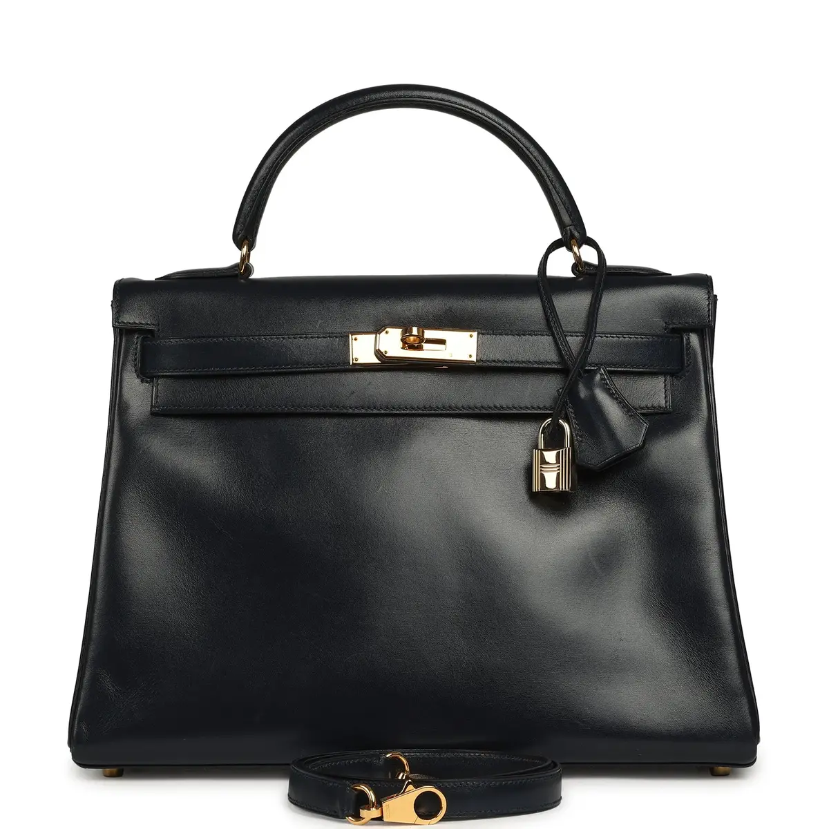 HERMÈS Vintage Hermes Kelly Sellier 32 Bleu Indigo Box Gold Hardware | Image 1 HERMÈS Vintage Hermes Kelly Sellier 32 Bleu Indigo Box Gold Hardware | Image 1