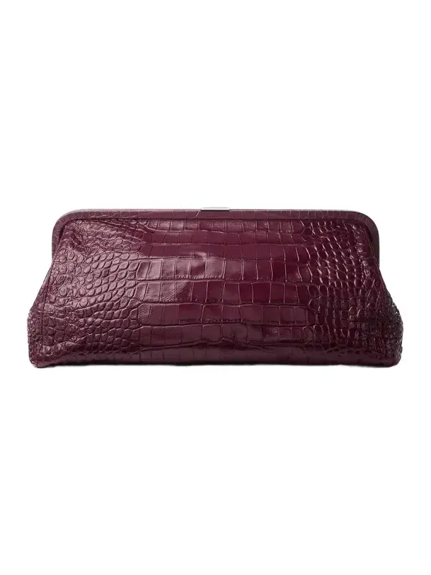 Angelica Large Crocodile Embossed Leather Frame Clutch in Red - One Size by Michael Kors Collection Angelica Large Crocodile Embossed Leather Frame Clutch in Red - One Size by Michael Kors Collection