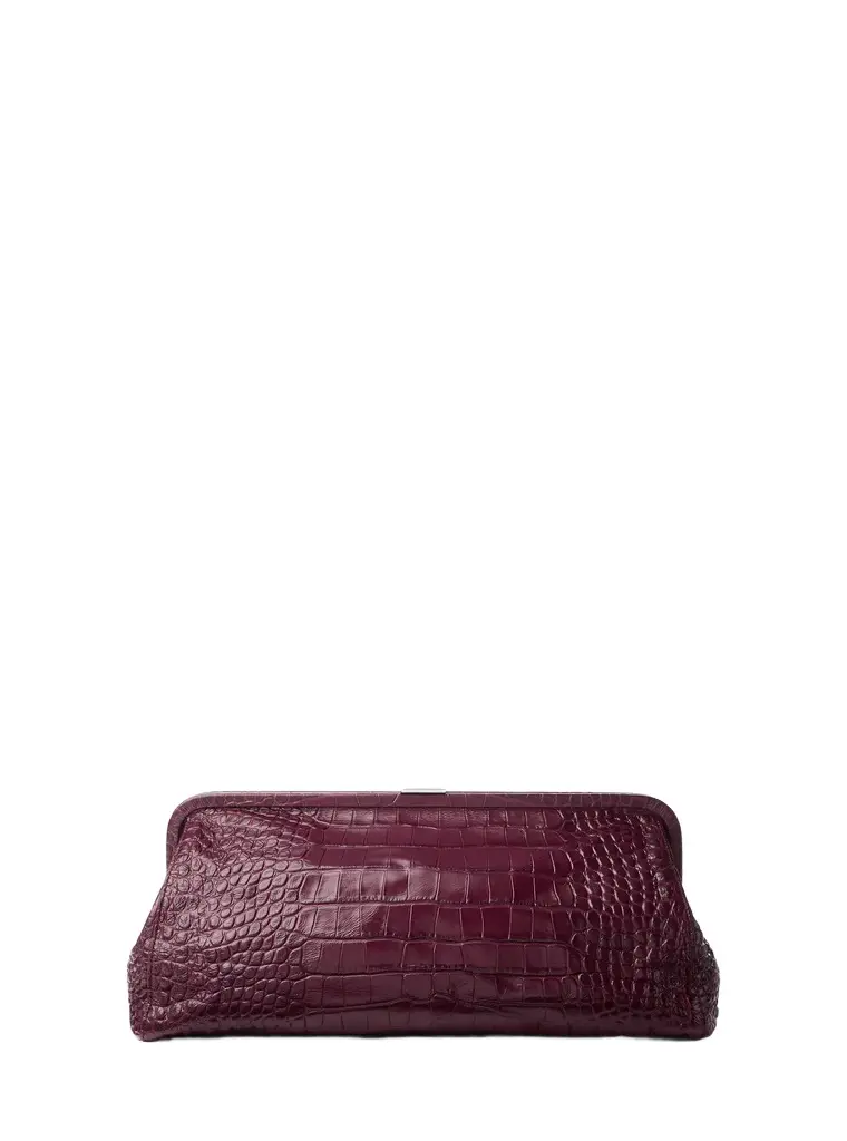 Michael Kors Collection Angelica Large Crocodile Embossed Leather Frame Clutch | Image 1 Michael Kors Collection Angelica Large Crocodile Embossed Leather Frame Clutch | Image 1