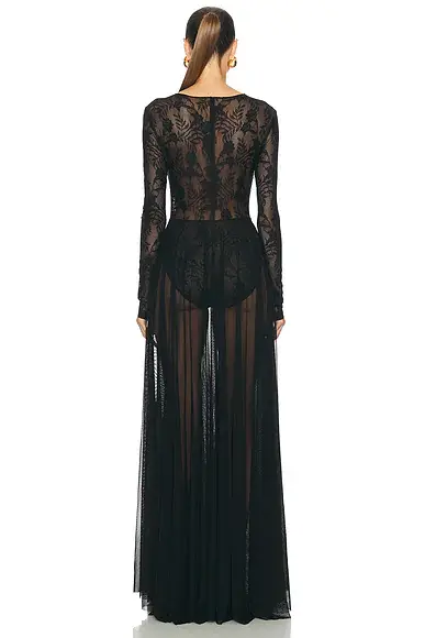 Norma Kamali Long Sleeve Crew Flared Gown | Thumbnail 3 Norma Kamali Long Sleeve Crew Flared Gown | Thumbnail 3