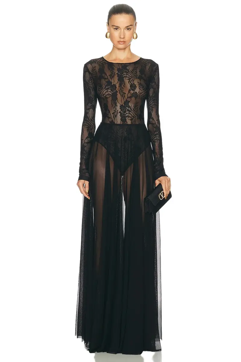Long Sleeve Crew Flared Gown Long Sleeve Crew Flared Gown