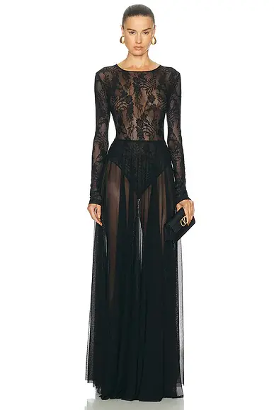 Norma Kamali Long Sleeve Crew Flared Gown